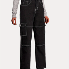 Cargo Jeans with Flap Pockets Zipper Button Closure