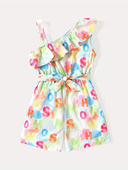 Toddler Girls Tie Dye Graphic Ruffle Romper Jumpsuit for Beach Vacation