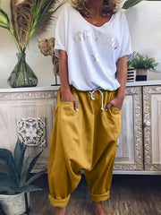Solid Harem Pants Casual Elastic Waist Long Length Pants