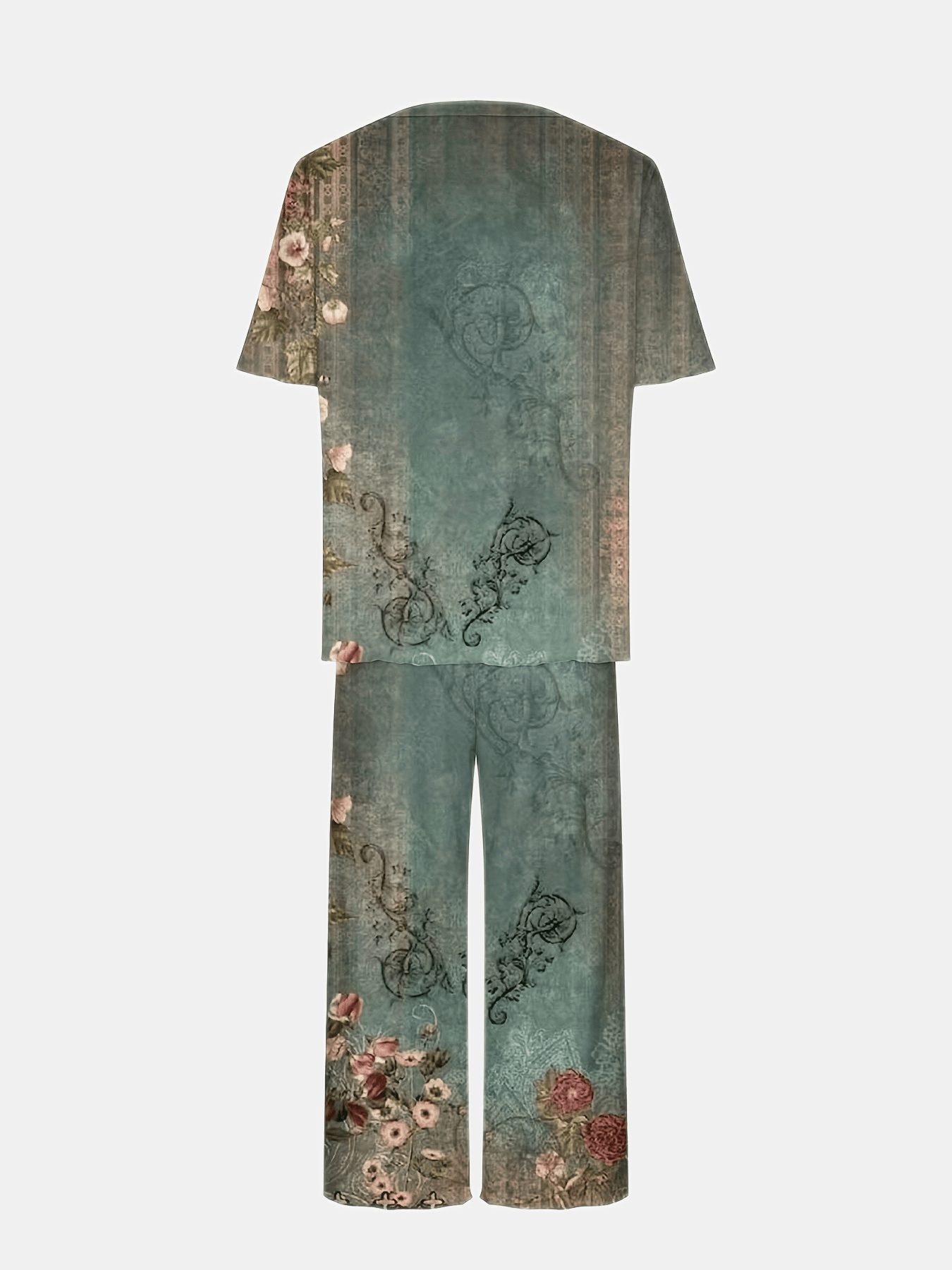 Floral Print 2pc Set Short Sleeve T shirt & Capris Pants Outfit
