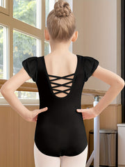 Girls Flutter Short Sleeve Ballet Leotard 95% Cotton