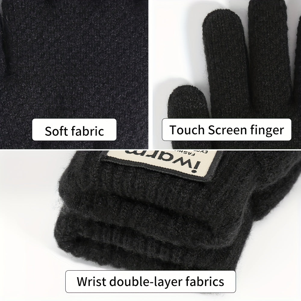 Knitted Gloves Thickened Plus Velvet Warm Touch Screen Non-slip Gloves