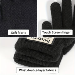 Knitted Gloves Thickened Plus Velvet Warm Touch Screen Non-slip Gloves