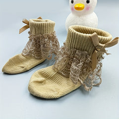 3Pairs Baby Girls Princess Lace Ruffles Bow Ankle Socks