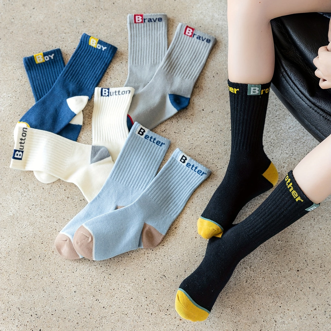 Kids Casual Letter Print Socks, 5 Pairs