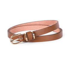 Women Faux Leather Skinny Thin Belt For Jeans Solid Metal Buckle Waist