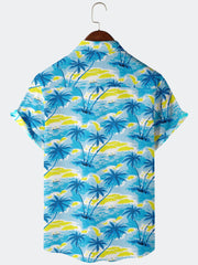 Coconut Palm Hawaiian Shirt Men's Summer Beach Vacation Button Up Shirt