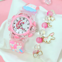 2pcs Unicorn Quartz Watch Set European American Sweet Style LED Night Light