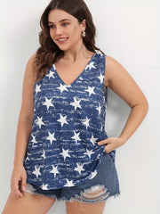 Star Print V Neck Tank Top High Stretch