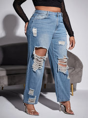 Solid Ripped High Rise Wide Leg Jeans