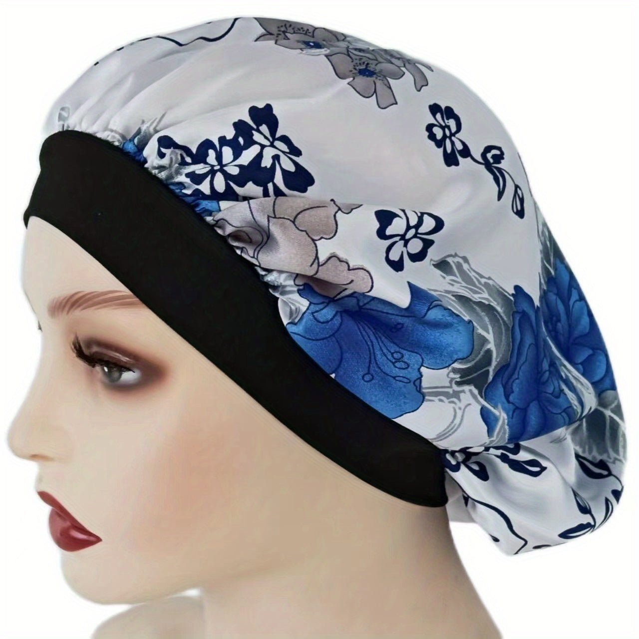Floral Print Elastic Satin Hair Bonnet Soft Nightcap