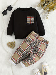 Baby Boys Long Sleeve Sweatshirt & Plaid Pants Set