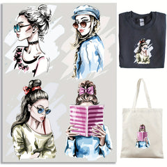 4pcs Girl Iron-on Stickers for DIY T-shirt Jeans Backpack Hat Decoration