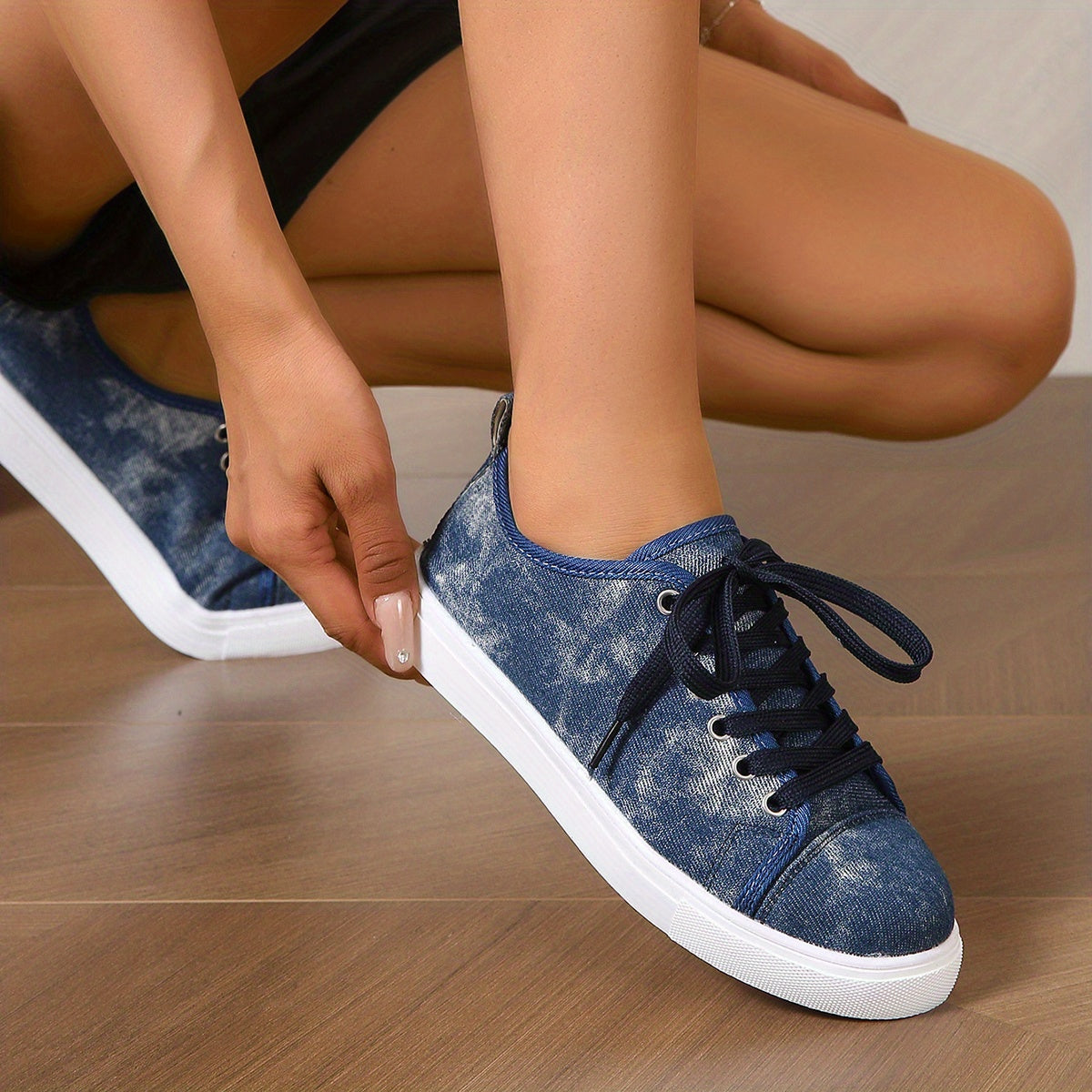 Women's Tie Dye Flat Sneakers Lace Up Low Round Toe Lightweight Comfy Shoes