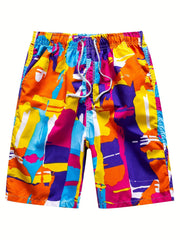 Men's Paints Splash Elastic Waist Drawstring Beach Shorts