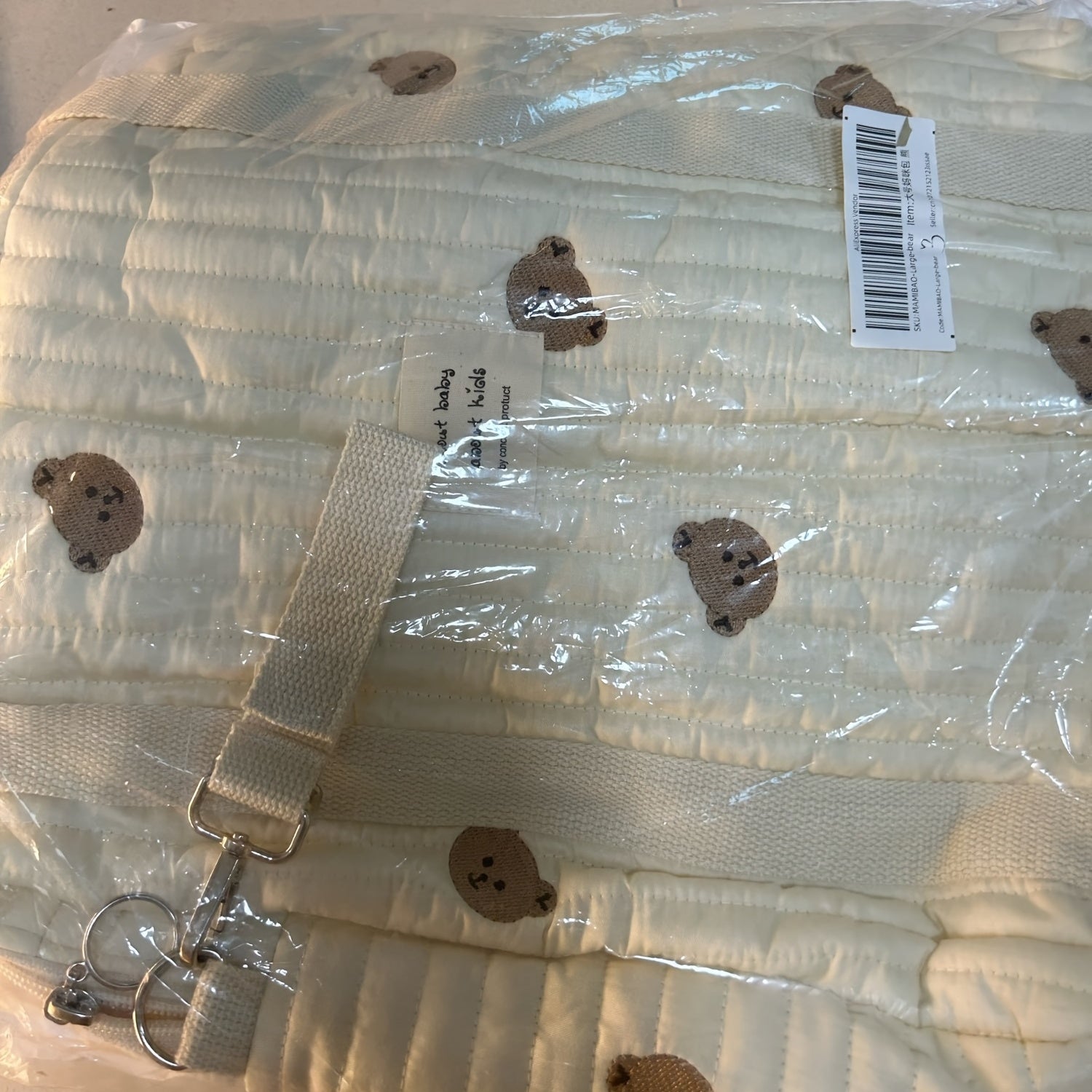 Bear Embroidered Mummy Bag Baby Stroller Hanging Diaper Bag