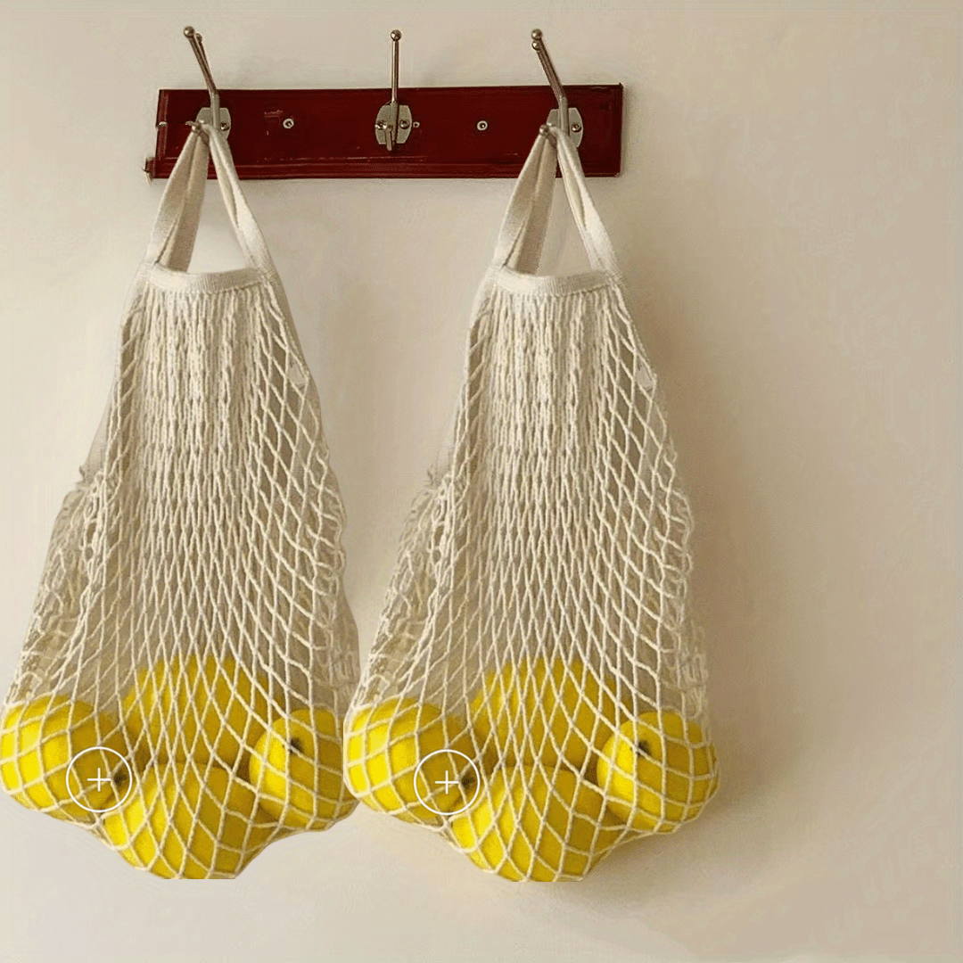 2pcs Reusable Mesh Grocery Bag for Fruits and Vegetables Long and Short Handles