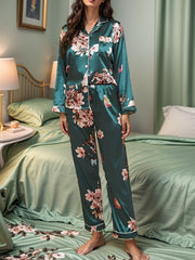 Floral Print Pajama Set Long Sleeve Top & Pants