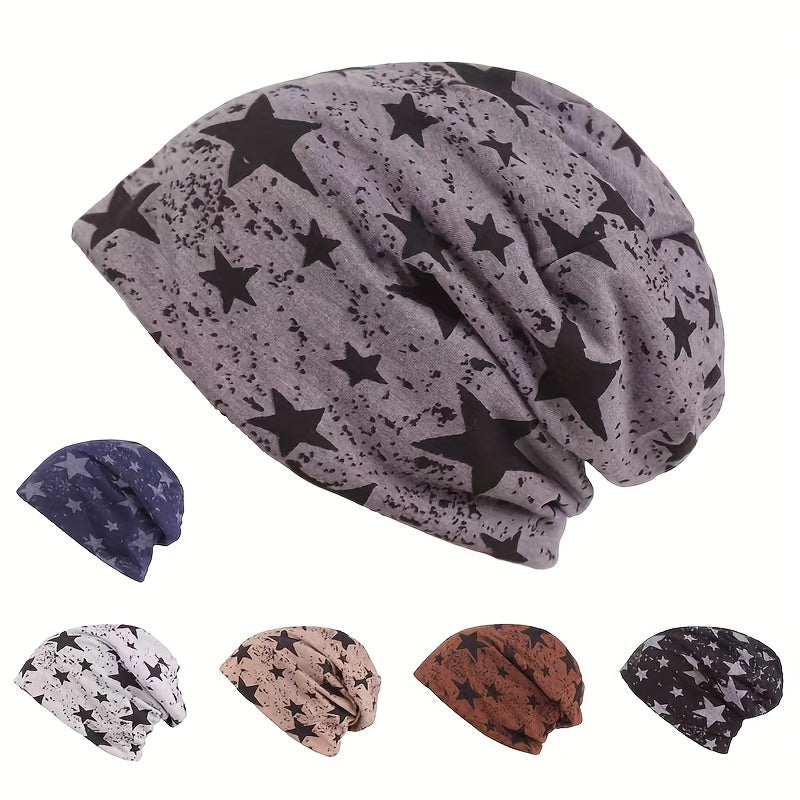 Star Print Hip Hop Beanies Goth Unisex Elastic Skull Cap Vintage