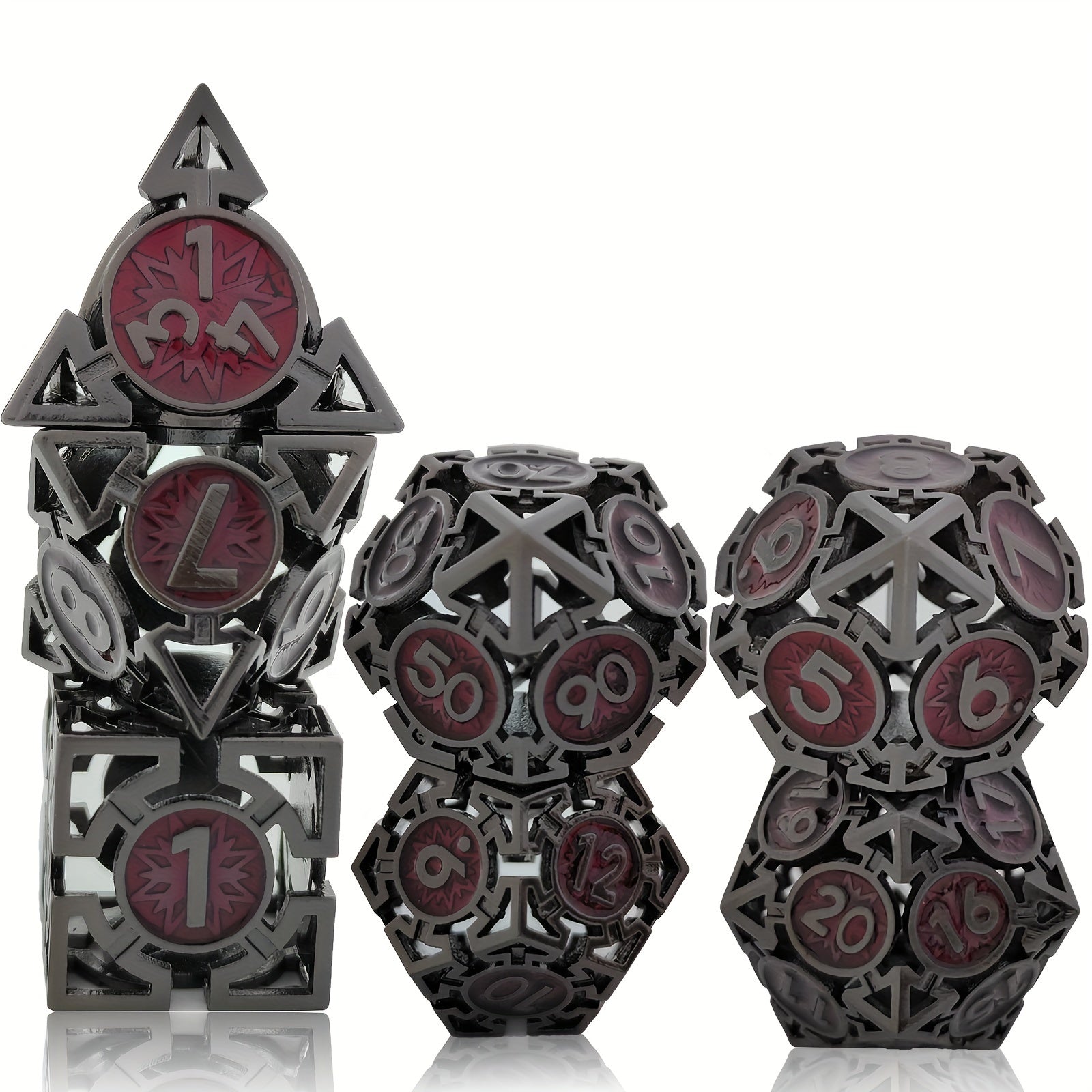 7pcs Metal Hollow Polyhedral Dice Set for Tabletop Game, Christmas Gift