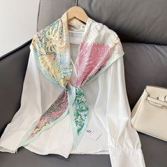 Leaf Print Rhombus Scarf Block Shawl Thin Windproof Head Wrap Bandana