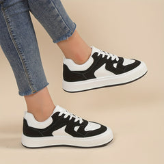 Women's Colorblock Platform Sneakers Round Toe Low Top Skate Shoes