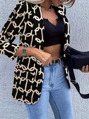 Abstract Print Blazer Casual Open Front Long Sleeve Work Outerwear