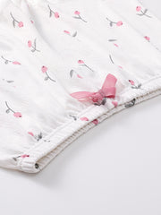 Floral Print Lace Trim Bow Shorts Soft & Comfy Sleepwear