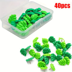 40pcs Green Leaves Flat Thumb Tacks Decorative Push Pins