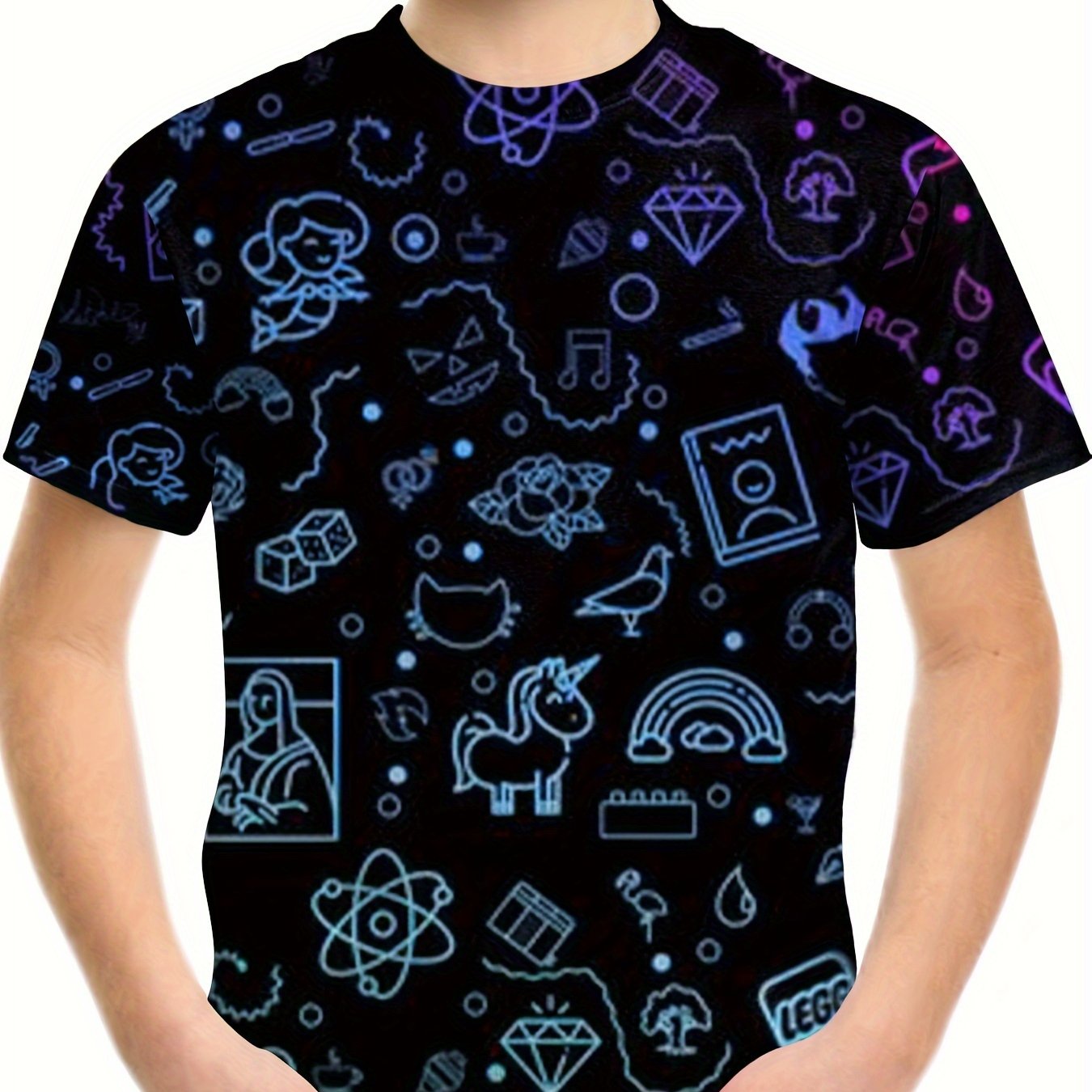 Boys Line Drawing Print Tee Short Sleeve Round Neck T shirt