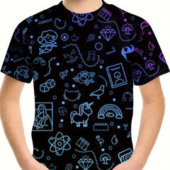 Boys Line Drawing Print Tee Short Sleeve Round Neck T shirt