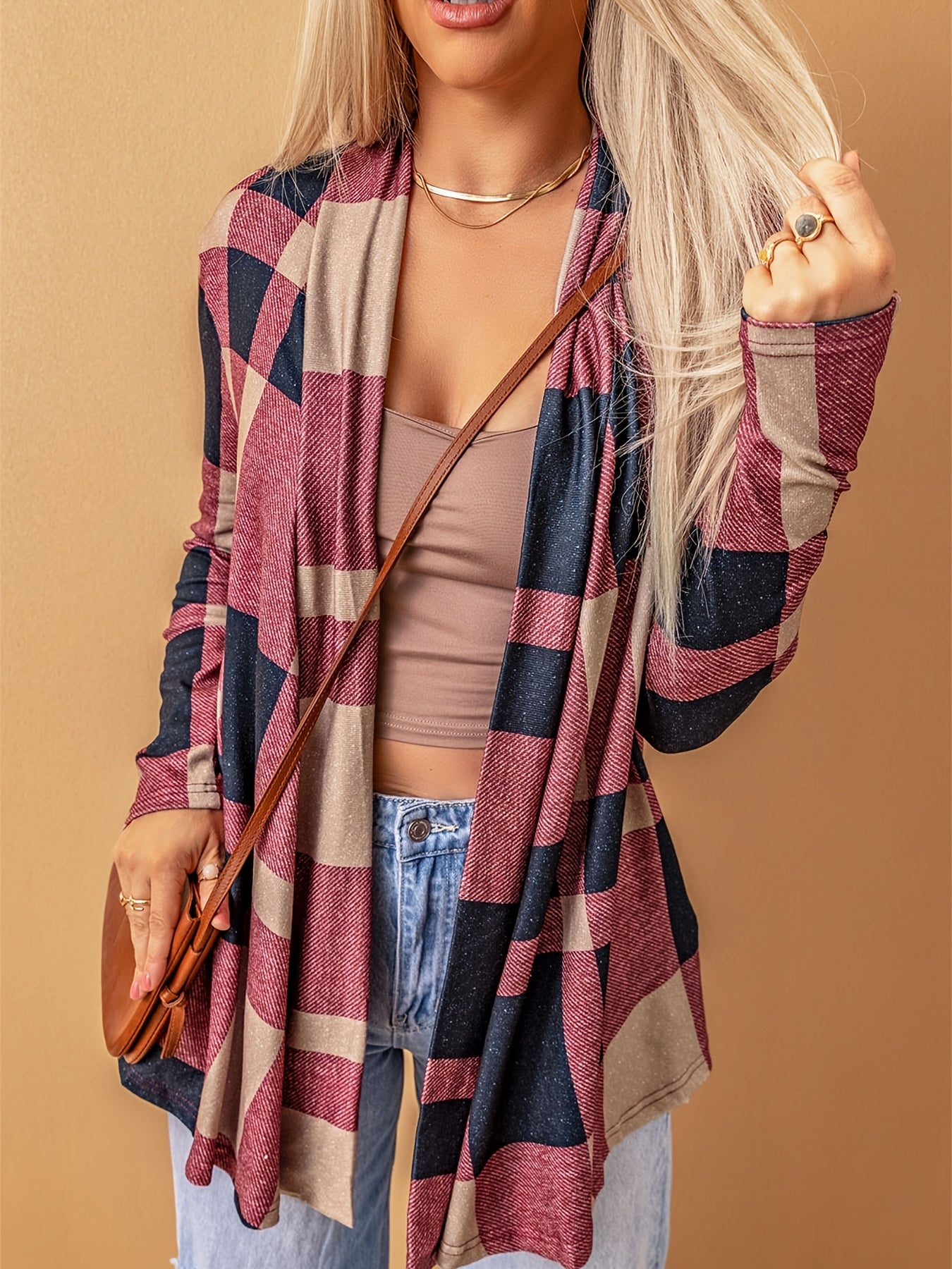 Plaid Patterned Long Sleeve Retro Jacket Casual Outerwear Fall & Spring