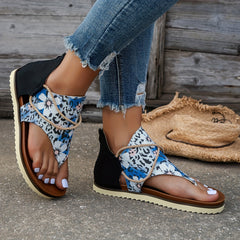 Floral Leopard Print Thong Sandals Women Comfy Anti-slip Flat Sandals