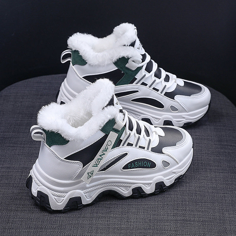 Women's Chunky Sneakers Warm Plush Lined Anti-slip Shoes