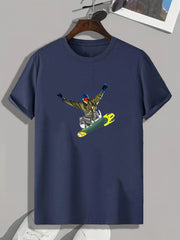 Skiing Pattern Print Men's Comfy Sports T-Shirt for Fitness Activities
