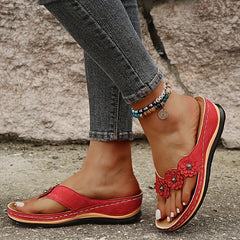 Women's Floral Flat Flip Flops Solid Non slip Gladiator Sandals