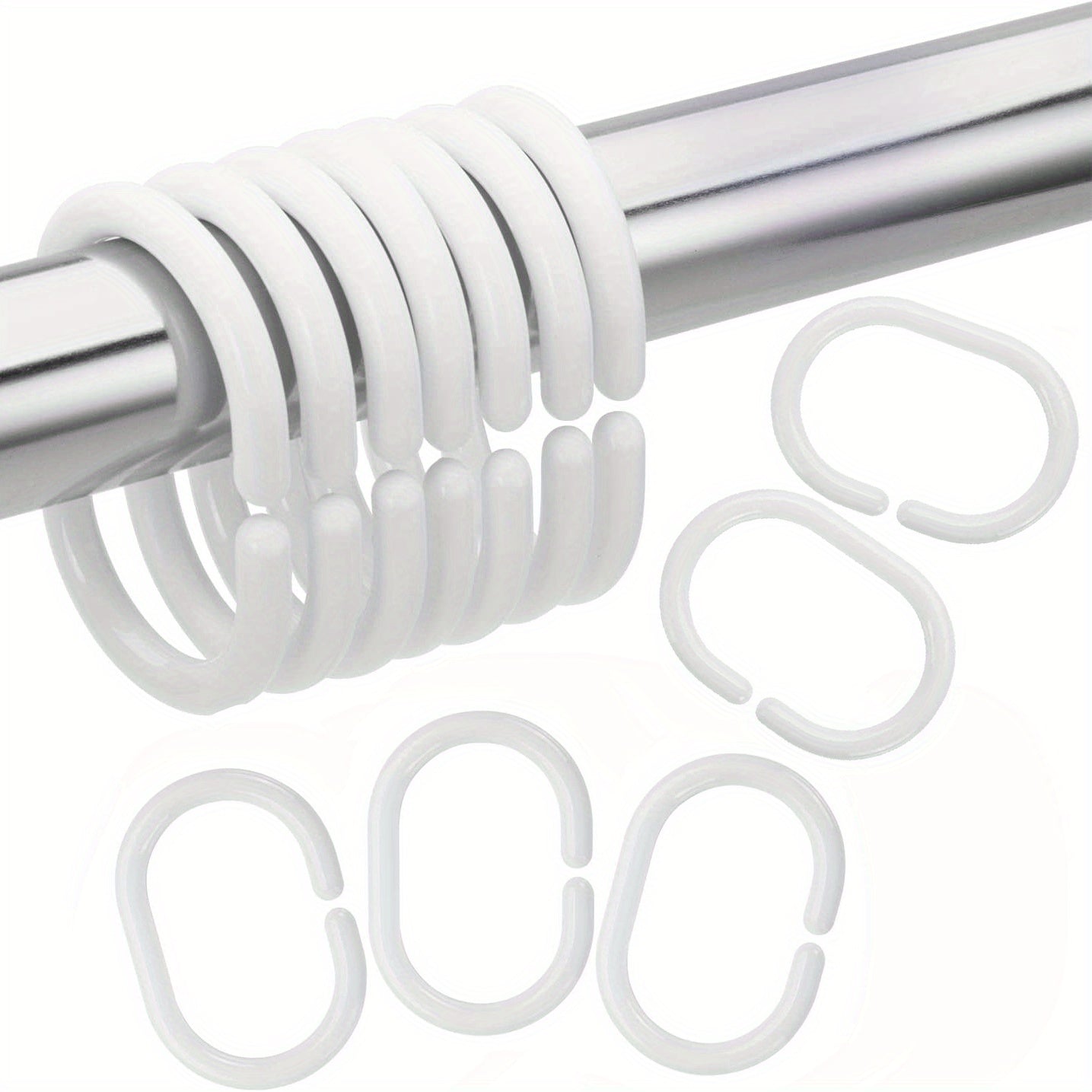 Plastic & Metal Shower Rings for Curtain Bathroom Shower (50pcs)