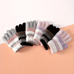 Children's Striped Knitted Gloves for Warmth