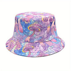 Purple Mushroom Print Bucket Hat Sunscreen Vacation Fisherman Cap
