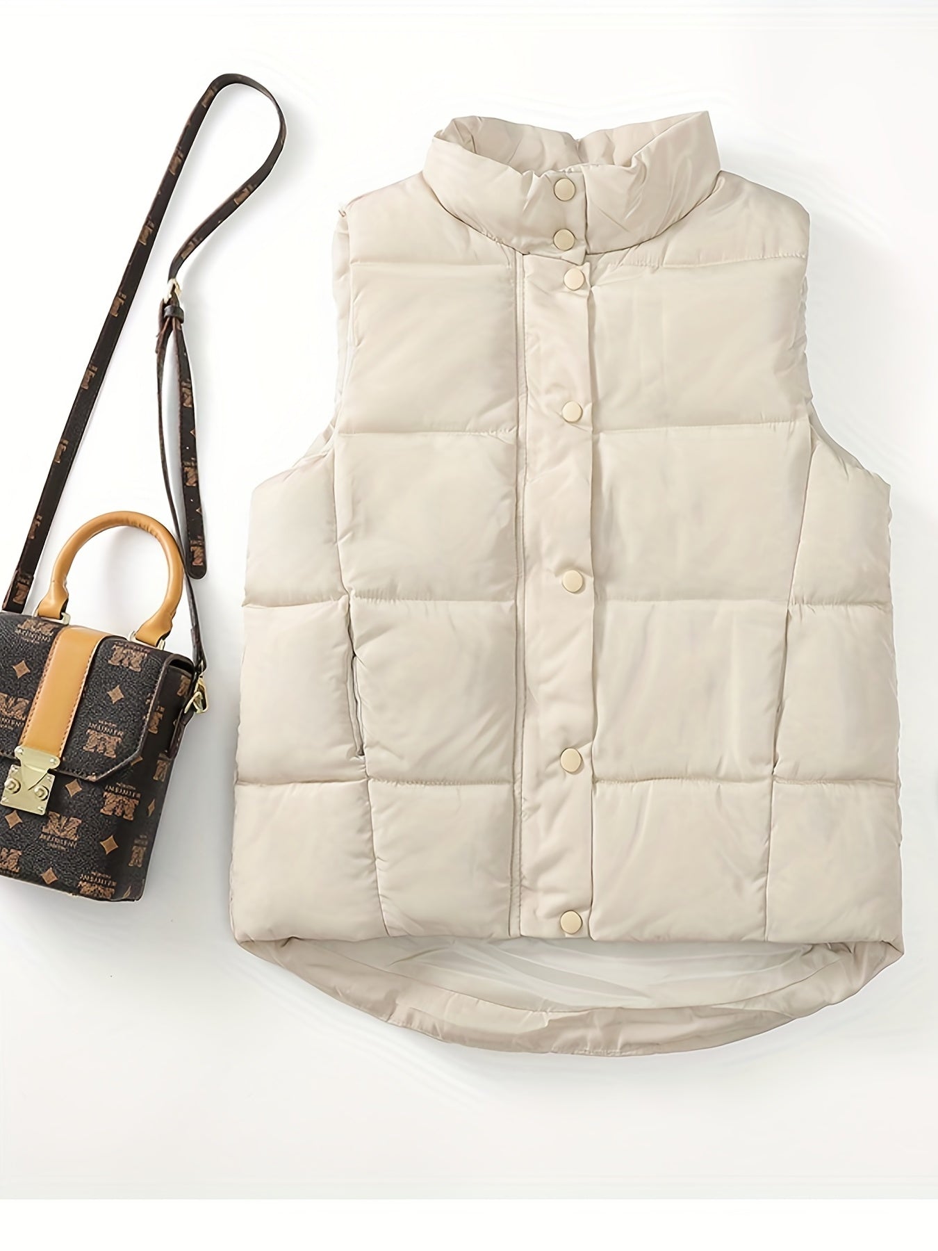 Button Front Puffy Jacket Sleeveless Fall Winter Women's Clothing