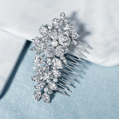 Bridal Wedding Jewelry Alloy Flower Rhinestone Comb Faux Pearl