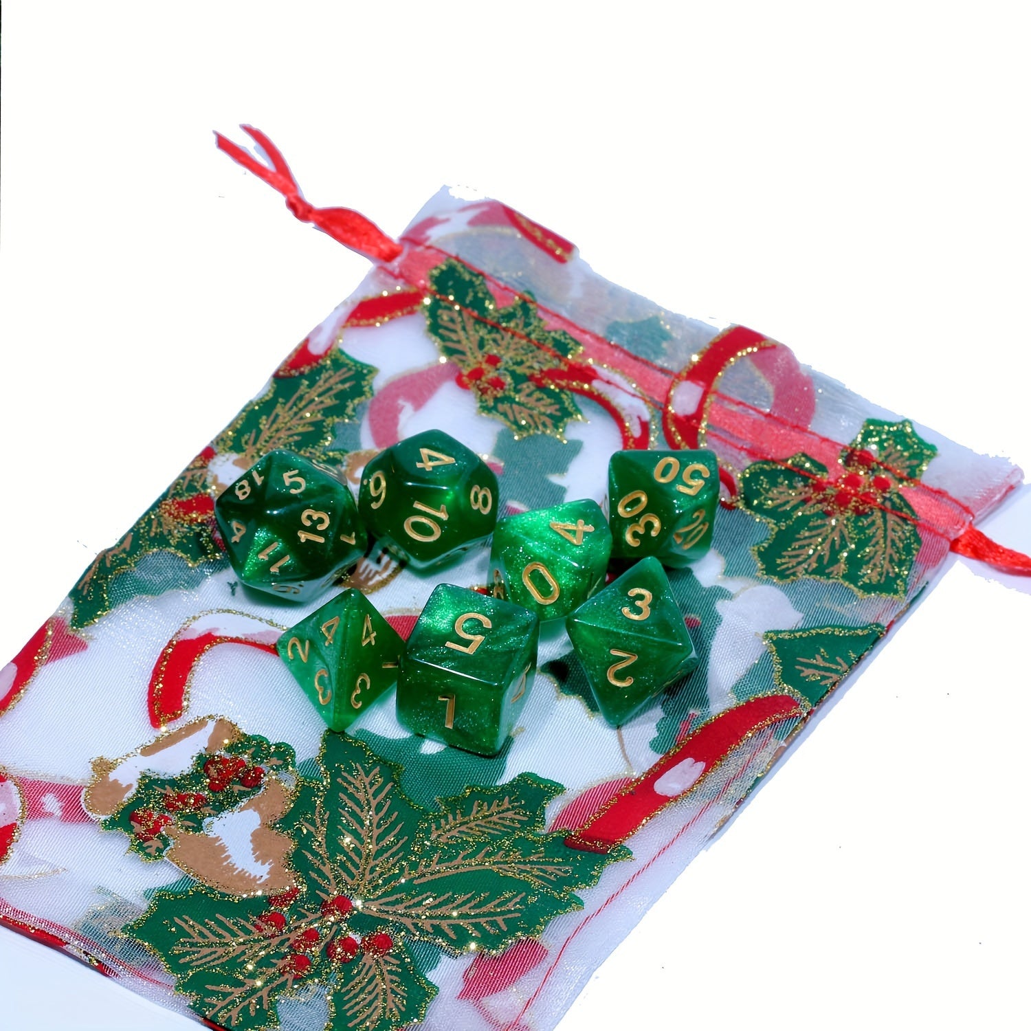 7pcs Christmas Themed Polyhedral Dice Set for Board Game - Holiday Birthday Gift