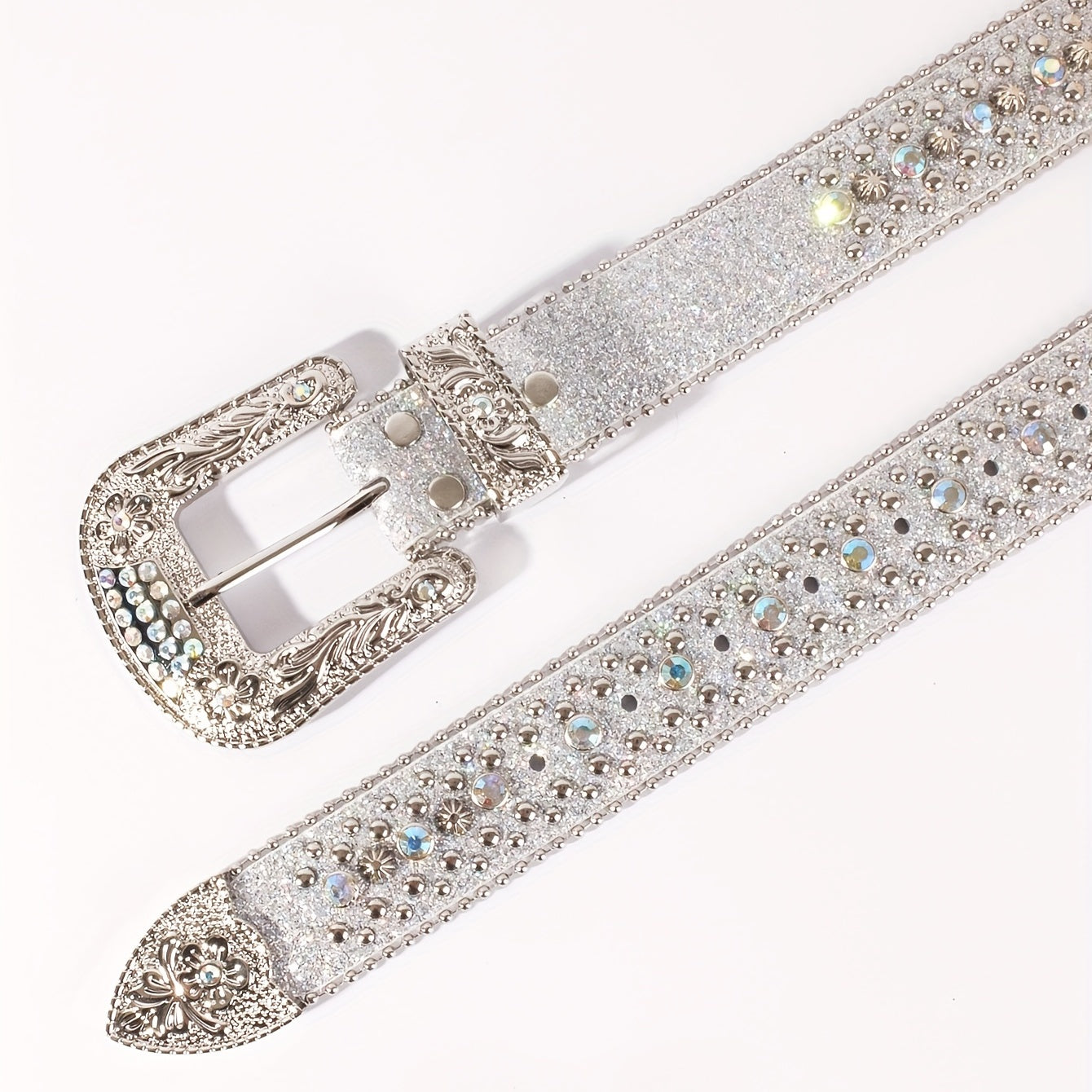 Rhinestone Belt Crystal Inlaid Leather Western Cowboy Cowgirl