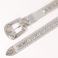 Rhinestone Belt Crystal Inlaid Leather Western Cowboy Cowgirl