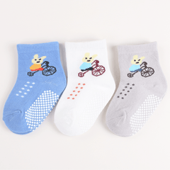 3 Pairs Baby Boys Anti-Skid Striped & Koala Bear Pattern Socks