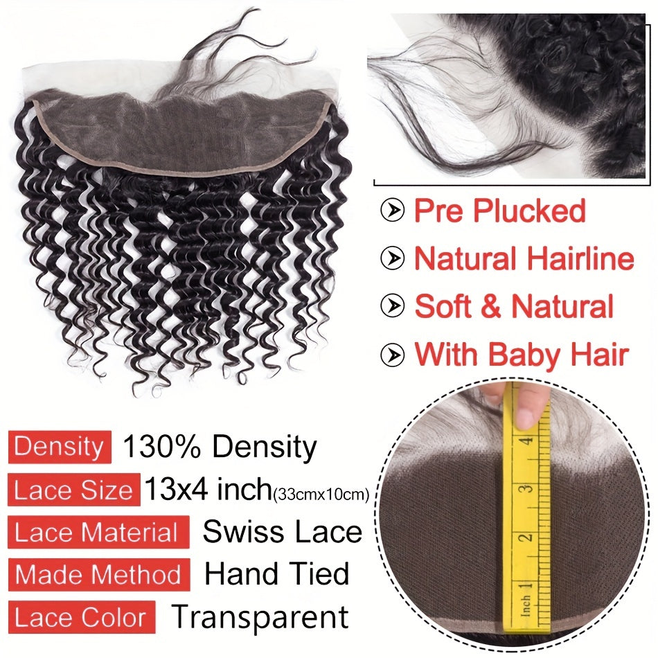 13x4 Brazilian Deep Wave Human Hair Lace Frontal Pre Plucked Natural Closure