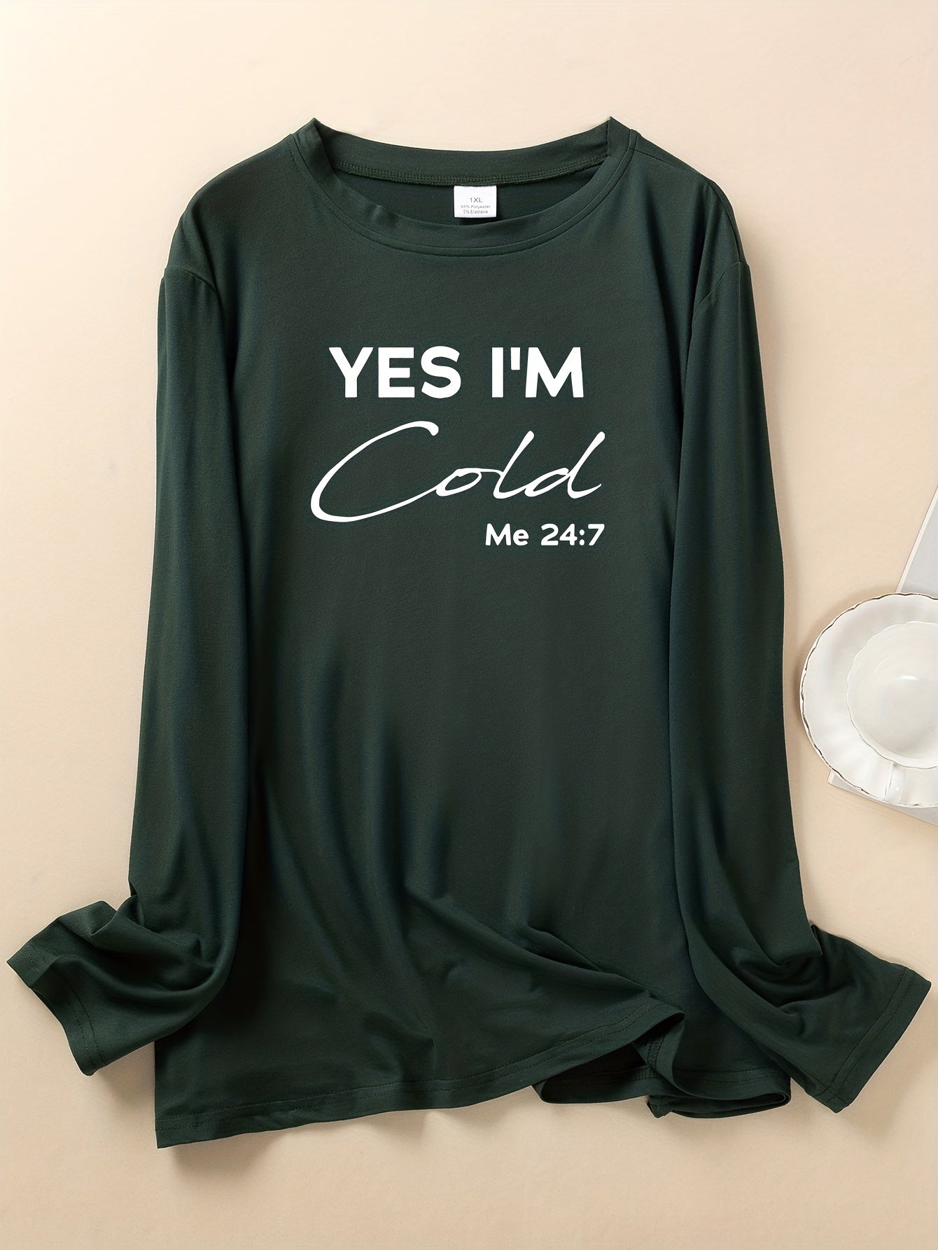 Slogan Print Long Sleeve Round Neck Loungewear Top
