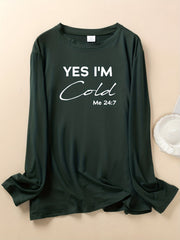 Slogan Print Long Sleeve Round Neck Loungewear Top
