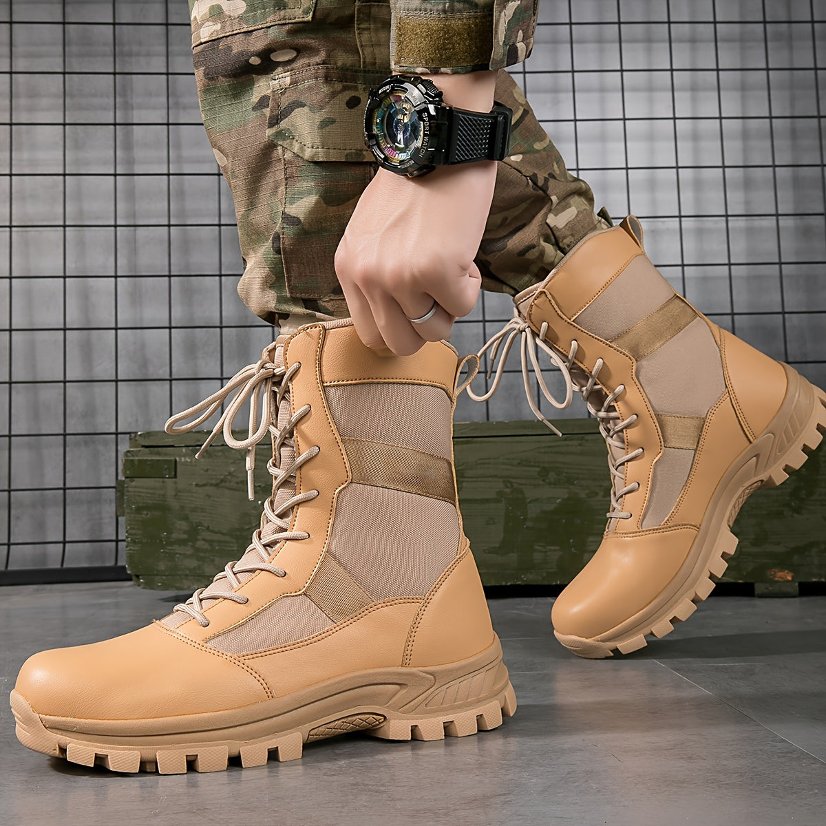 Men's Military Style High Top Boots Non Slip Lace Up Shoes