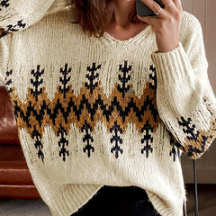 Christmas Casual Sweater Women's Plus Tree Print Long Sleeve V Neck